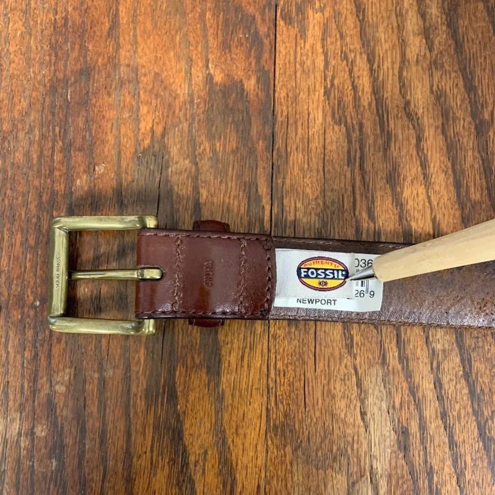 Fossil Mens Brown Leather Braided Woven Belt Brass Buckle Size 36